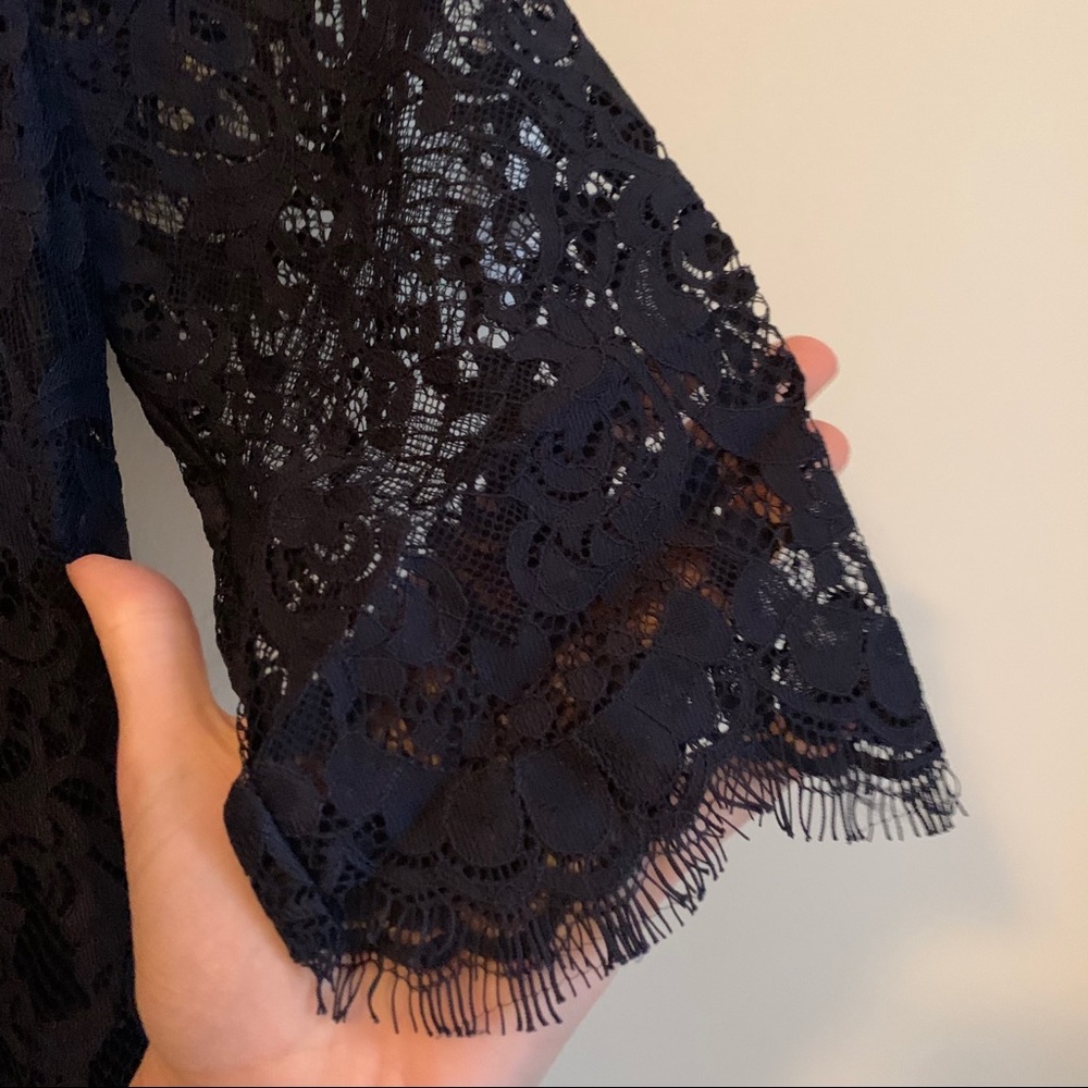 Navy Lace Cocktail Shift Dress Short Sleeve - Picture 3 of 6